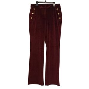 Maison d' Amelie Paris French Burgundy Velvet Velour Flared Leg Pants Size 8